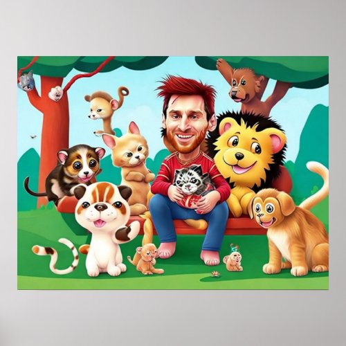 Fun cartoon image Messi cute  animals Poster