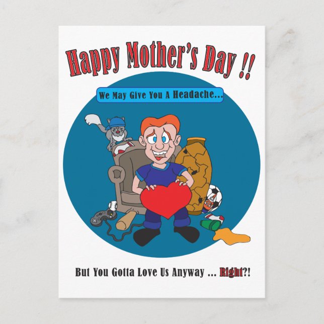 Fun Cartoon Kids Happy Mother's Day Postcard (Front)