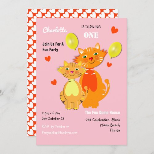 Fun Cartoon Kitty Cats Adorable Birthday Party Invitation