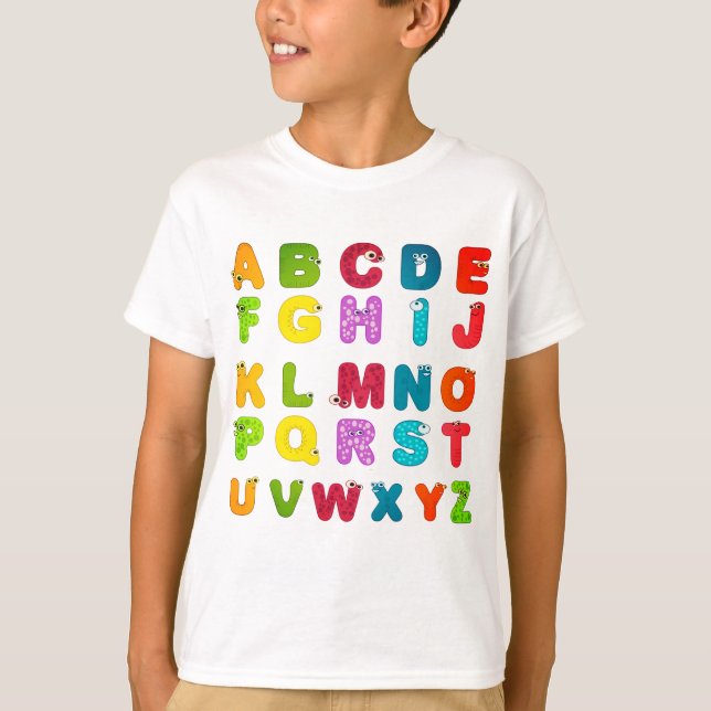 Fun Cartoon Letters Alphabet Print T-Shirt (Front)