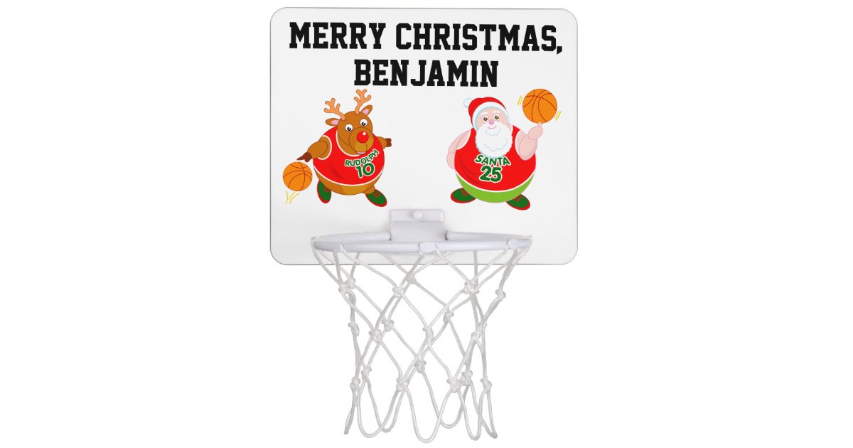 Fun Cartoon Of Santa Rudolph Playing Basketball Mini Basketball