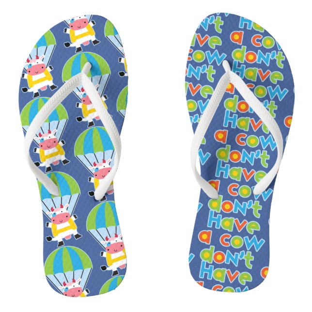 Fun Cartoon Parachute Cow Flip Flops (Footbed)