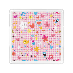 fun cartoon pattern pink acrylic tray