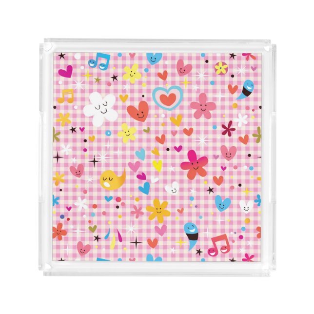 fun cartoon pattern pink acrylic tray (Front)