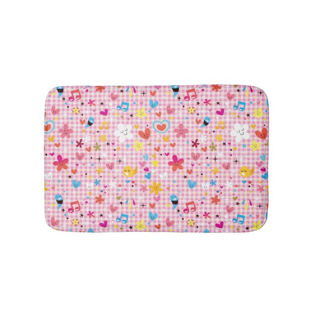 fun cartoon pattern pink bathroom mat (Front)