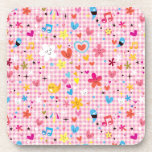 fun cartoon pattern pink beverage coaster