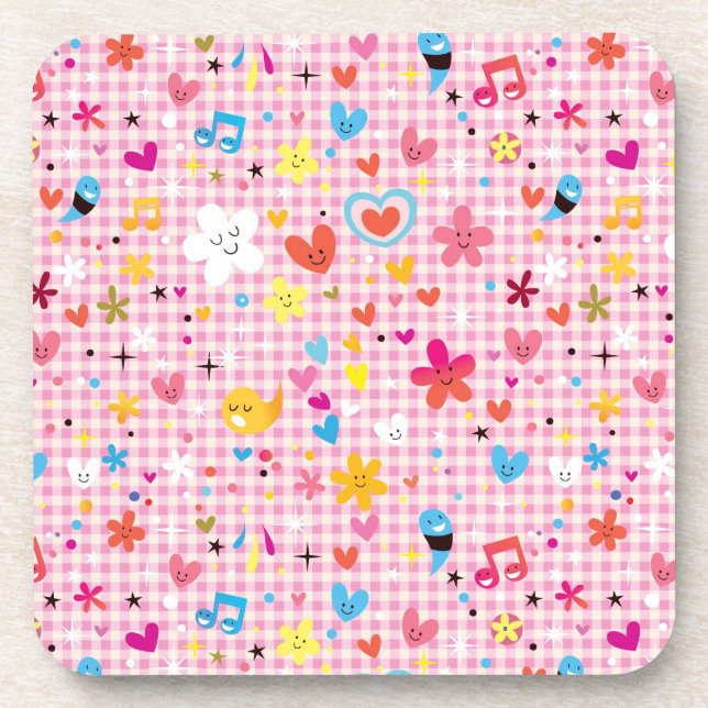 fun cartoon pattern pink beverage coaster (Front)