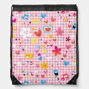 fun cartoon pattern pink drawstring bag