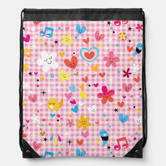 fun cartoon pattern pink drawstring bag (Front)