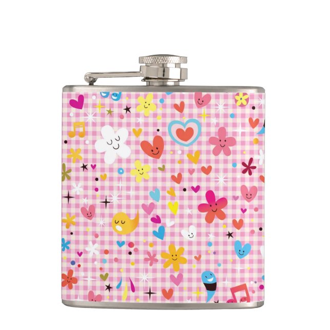 fun cartoon pattern pink flask (Front)