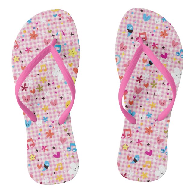 fun cartoon pattern pink flip flops (Footbed)