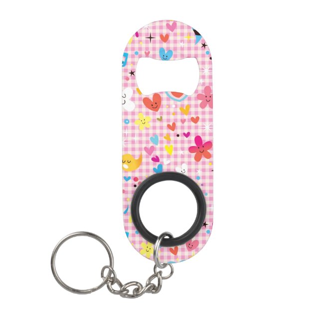 fun cartoon pattern pink keychain bottle opener (Front)