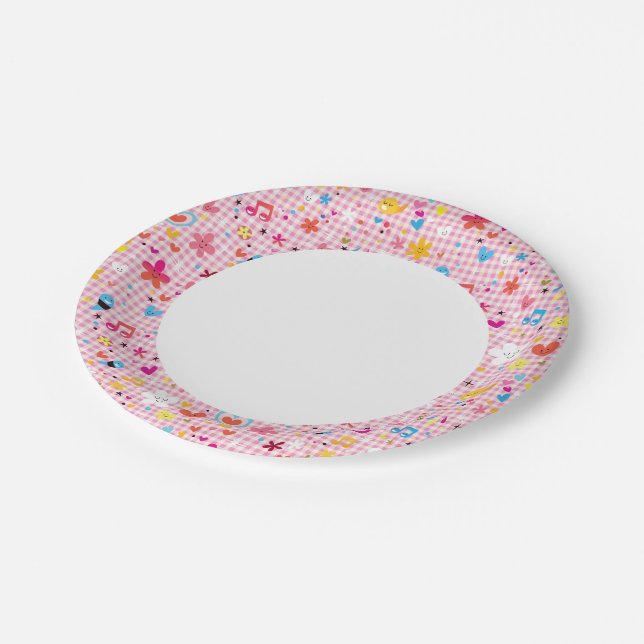 fun cartoon pattern pink paper plates (Angled)