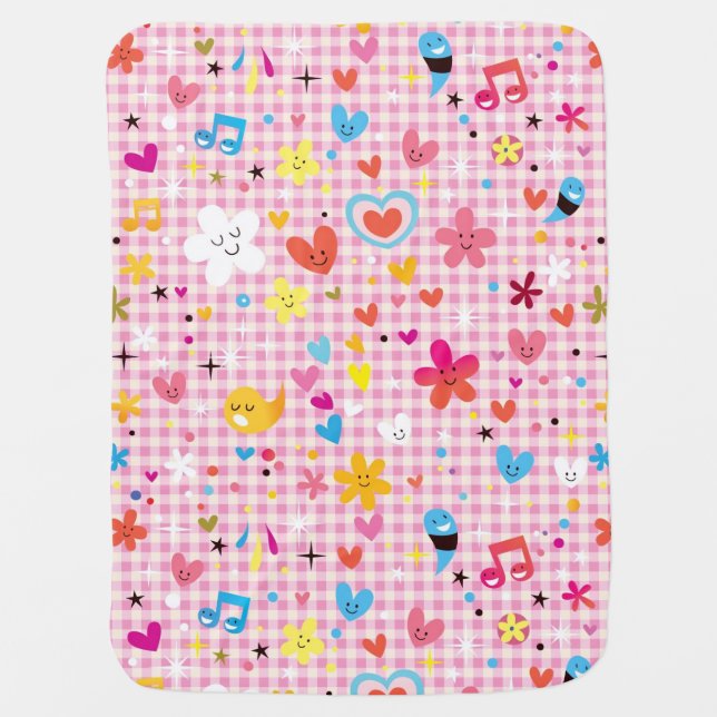 fun cartoon pattern pink receiving blanket (Front)