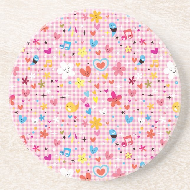 fun cartoon pattern pink sandstone coaster (Front)