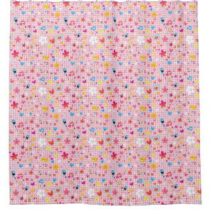 fun cartoon pattern pink shower curtain