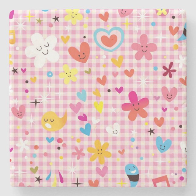 fun cartoon pattern pink stone coaster (Front)