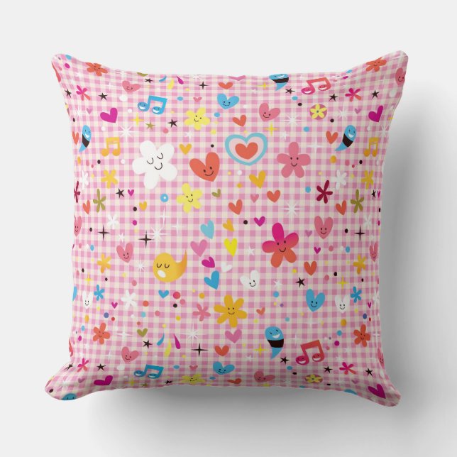 fun cartoon pattern pink throw pillow (Front)