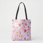 fun cartoon pattern pink tote bag