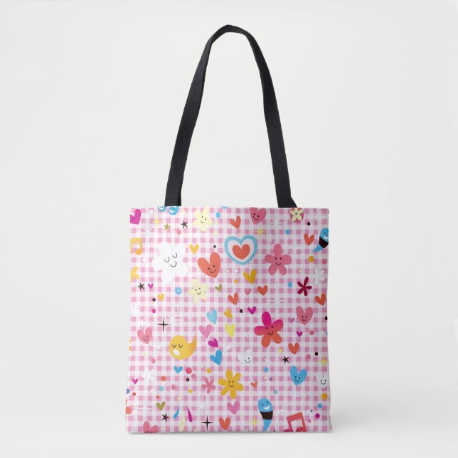 fun cartoon pattern pink tote bag (Front)