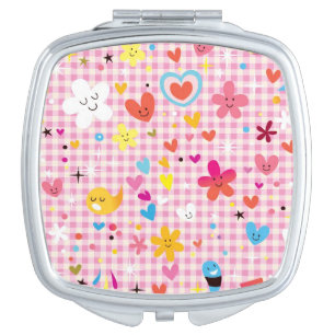 fun cartoon pattern pink vanity mirror