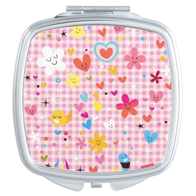 fun cartoon pattern pink vanity mirror (Front)