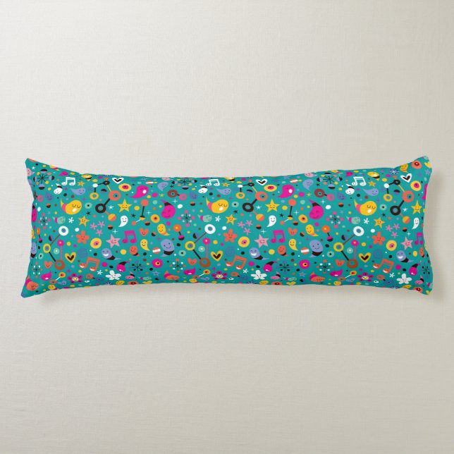 fun cartoon pattern teal body pillow (Front)