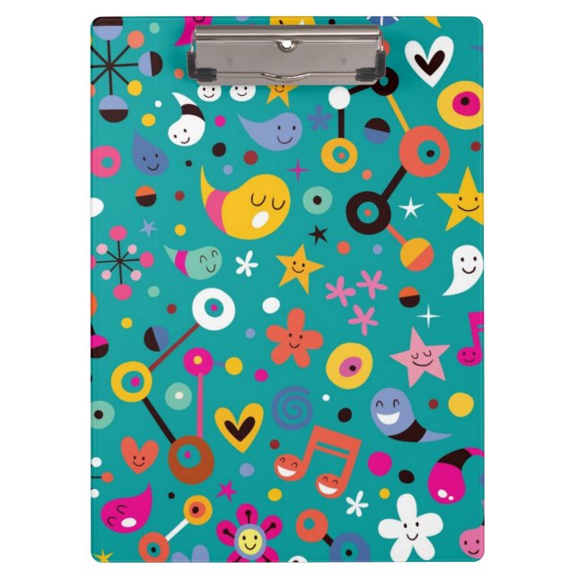 fun cartoon pattern teal clipboard (Front)