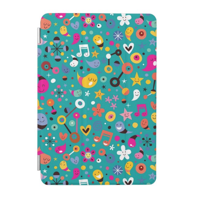 fun cartoon pattern teal iPad mini cover (Front)