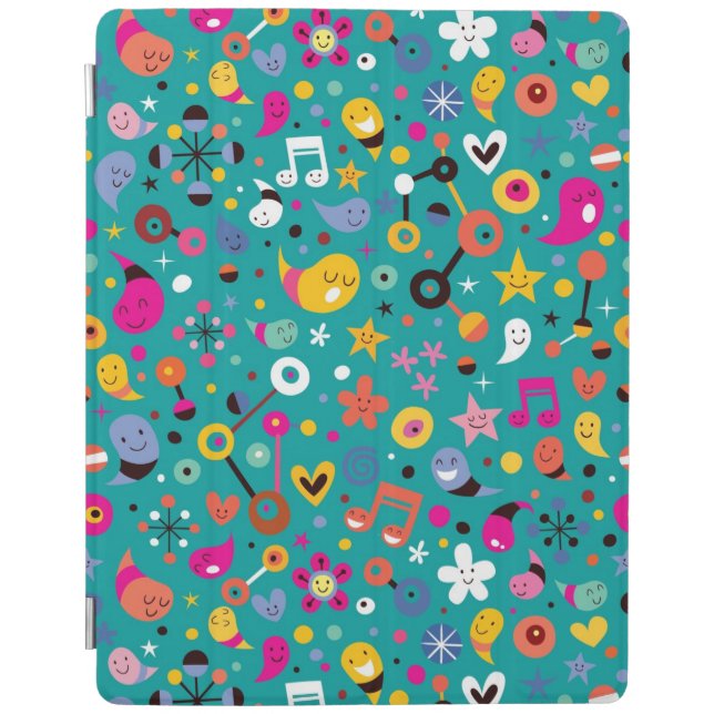 fun cartoon pattern teal iPad smart cover (Front)
