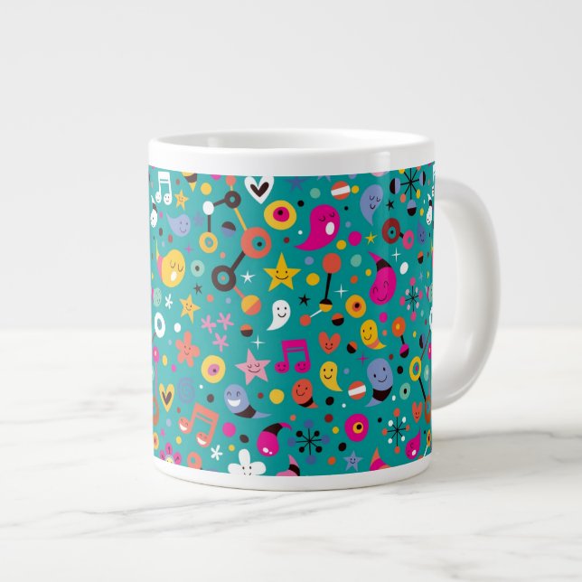 fun cartoon pattern teal large coffee mug (Front Right)