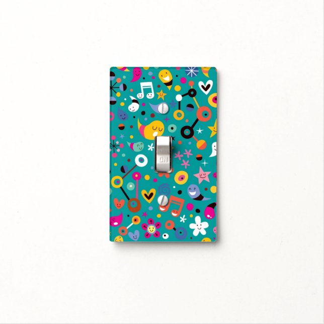 fun cartoon pattern teal light switch cover (In Situ)