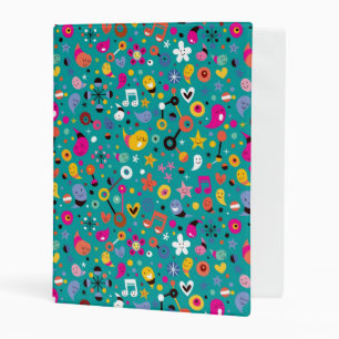 fun cartoon pattern teal mini binder