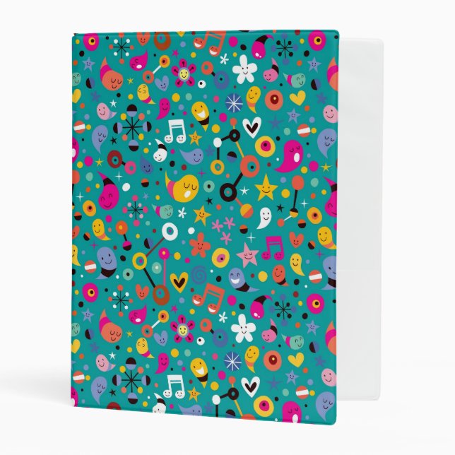 fun cartoon pattern teal mini binder (Front/Inside)