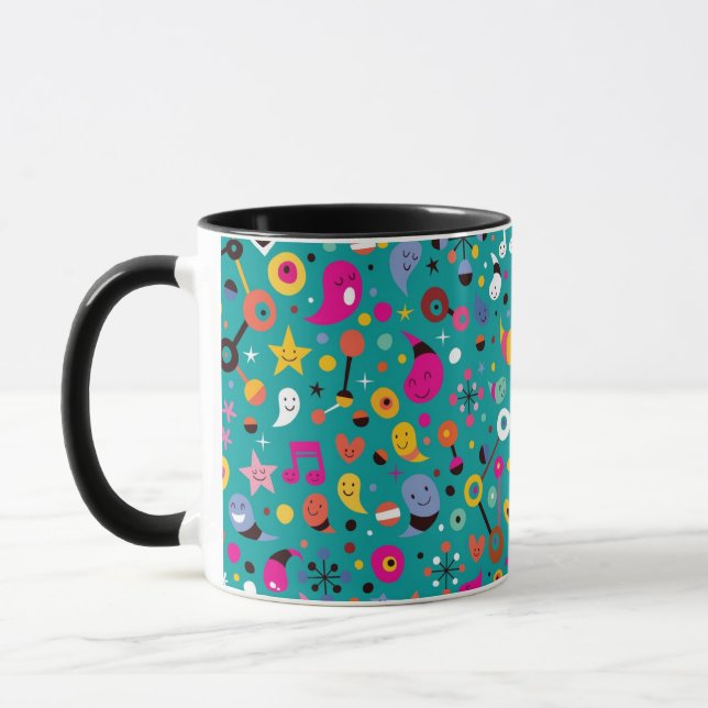 fun cartoon pattern teal mug (Left)