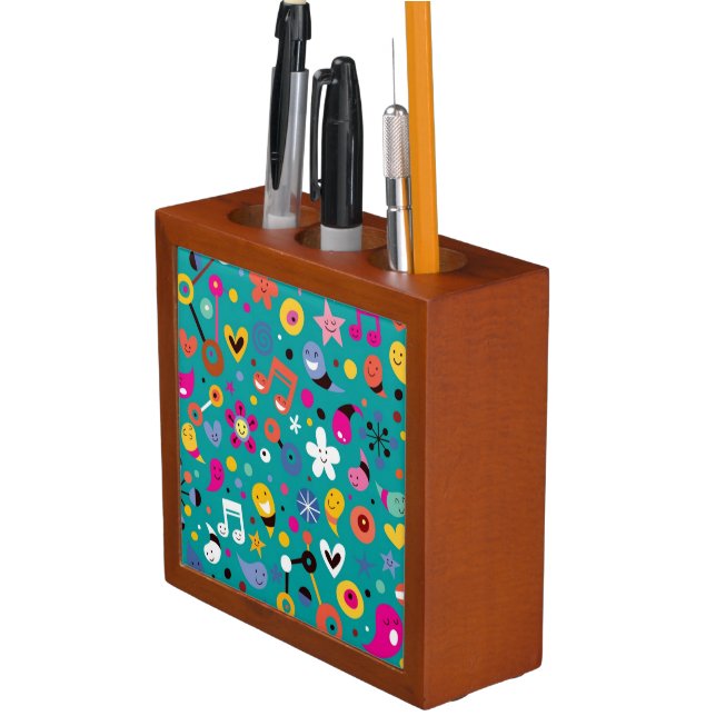 fun cartoon pattern teal Pencil/Pen holder (In Situ)