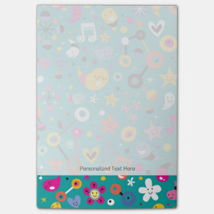 fun cartoon pattern teal post-it notes
