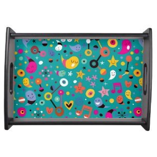 fun cartoon pattern teal serving tray
