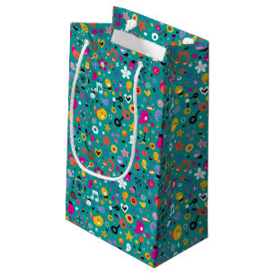 fun cartoon pattern teal small gift bag