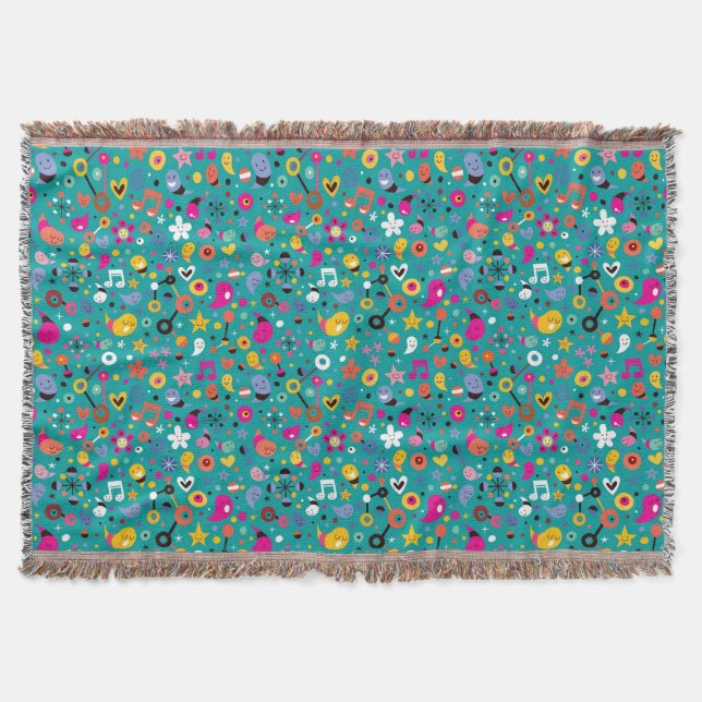 fun cartoon pattern teal throw blanket (Front)