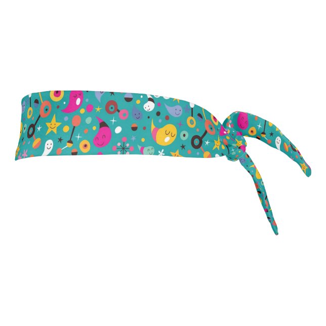 fun cartoon pattern teal tie headband (Rotate 90)