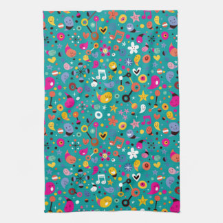 fun cartoon pattern teal towel