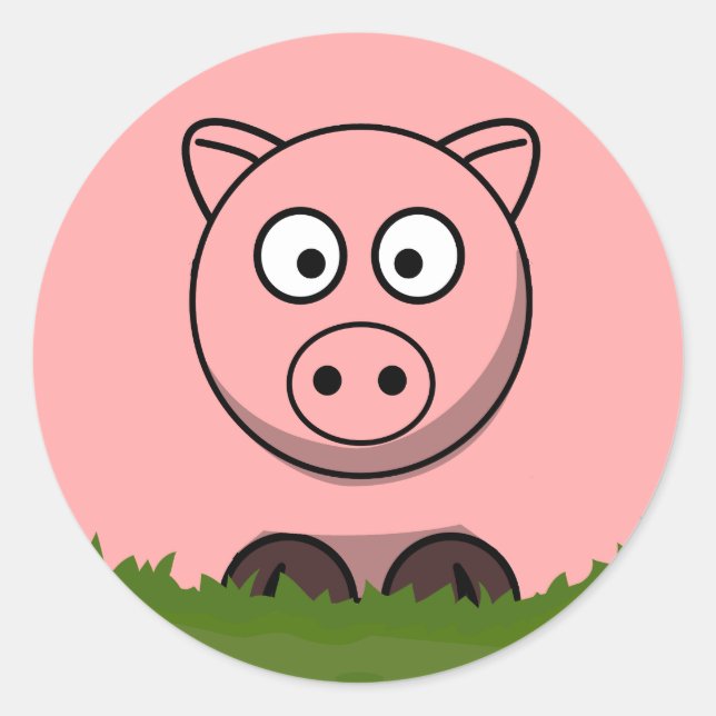 Fun Cartoon Pink Round Pig Classic Round Sticker (Front)
