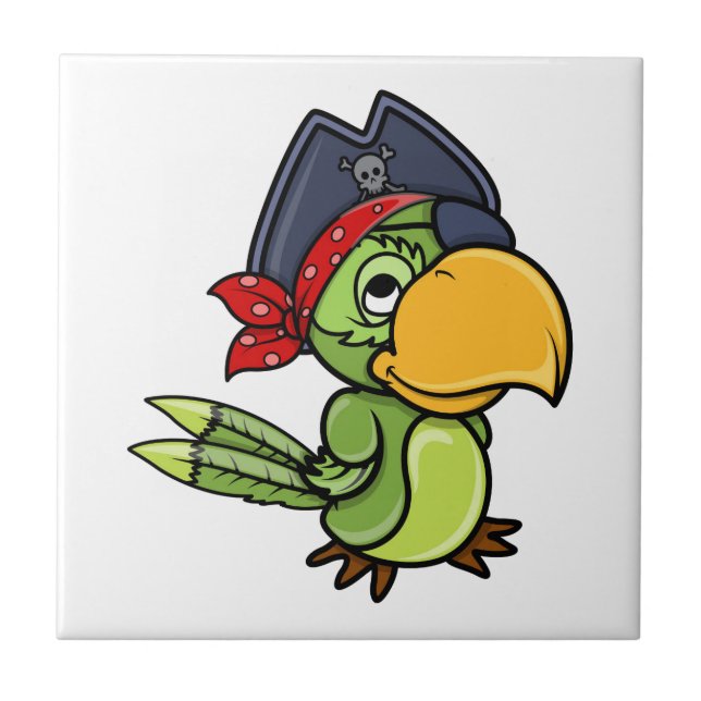 Fun Cartoon Pirate Parrot Ceramic Tile (Front)