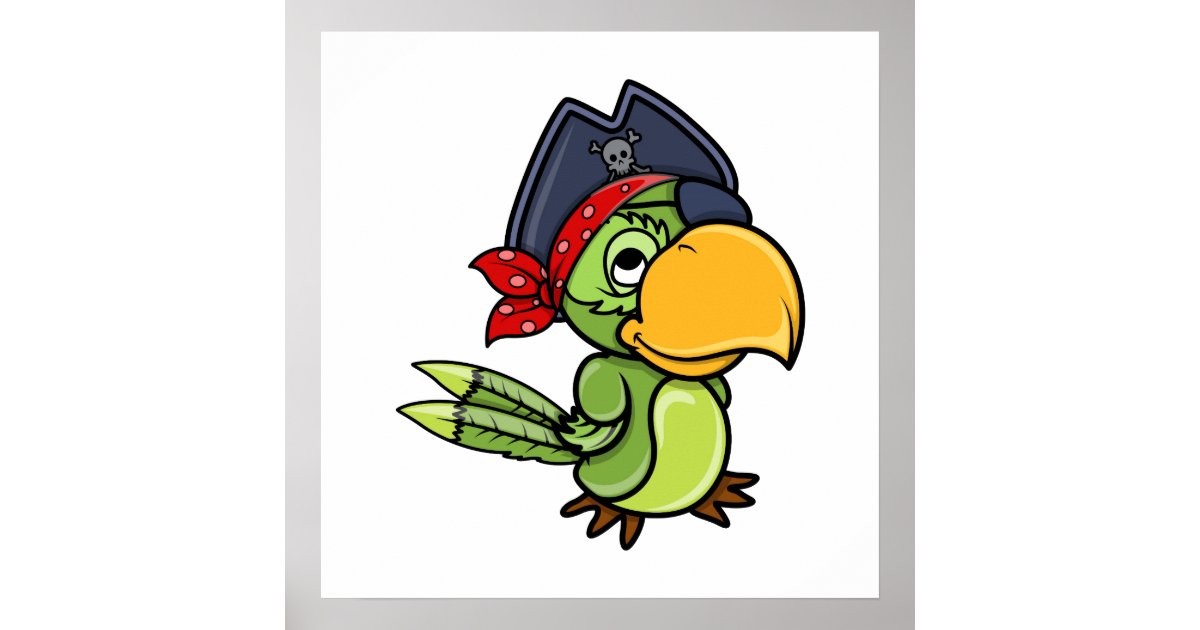 Fun Cartoon Pirate Parrot Poster | Zazzle