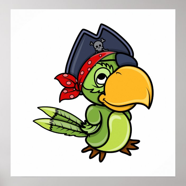 Fun Cartoon Pirate Parrot Poster | Zazzle.com