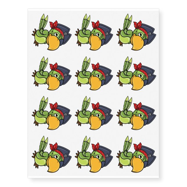 Fun Cartoon Pirate Parrot Temporary Tattoos (Front)