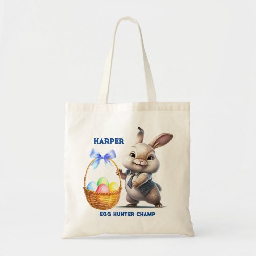 Fun Cartoon Rabbit Easter Egg Basket Name Tote Bag