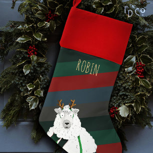 Fun Cartoon Reindeer Sheep in Suspenders Striped Christmas Stocking