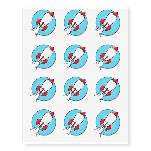 Fun Cartoon Rocket Ship Design Temporary Tattoos (Front)